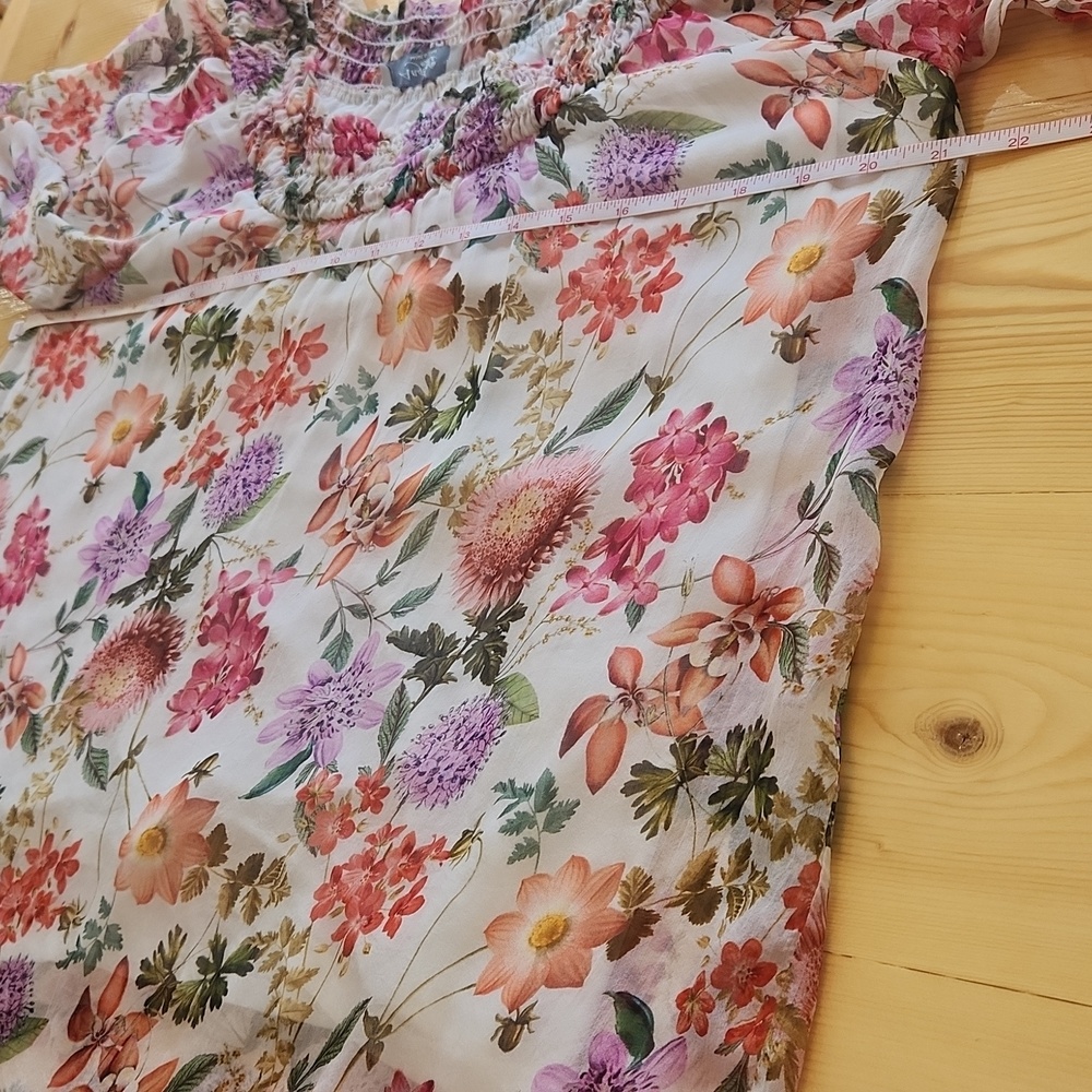 Italy Silk Floral Blouse Flutter Sleeve Boho Flowy Lined Size Large - Picture 13 of 17